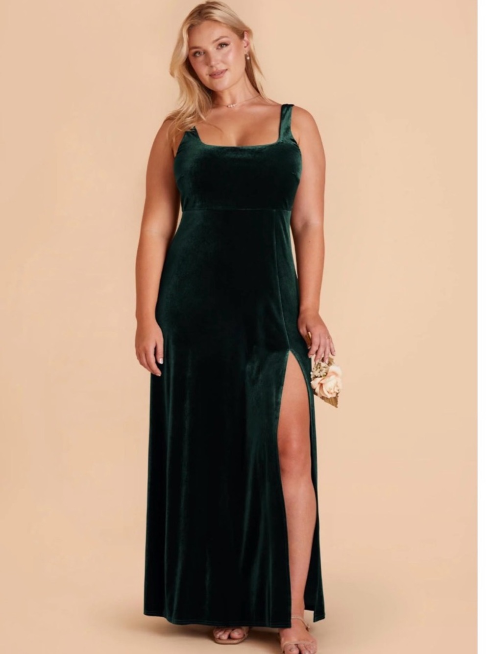Birdy Grey Deep Emerald Velvet Maxi Dress with Side Slit